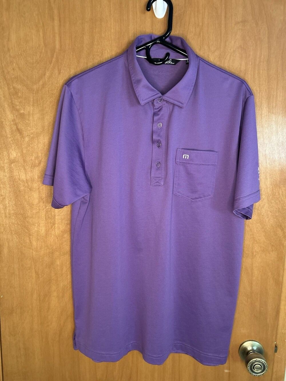 Travis Mathew Polo Shirt Mens L Purple Pima Cotton Blend Dragonfly Print Golf